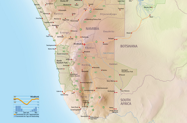 Eine Karte von Namibia - Namibia Reiseinfos